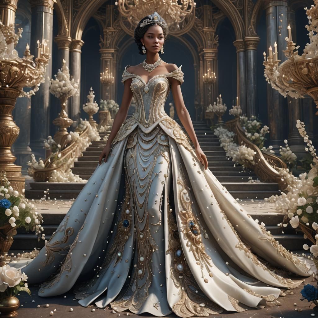 Intricate Pearl Dress and Tiara, Detailed Matte Painting