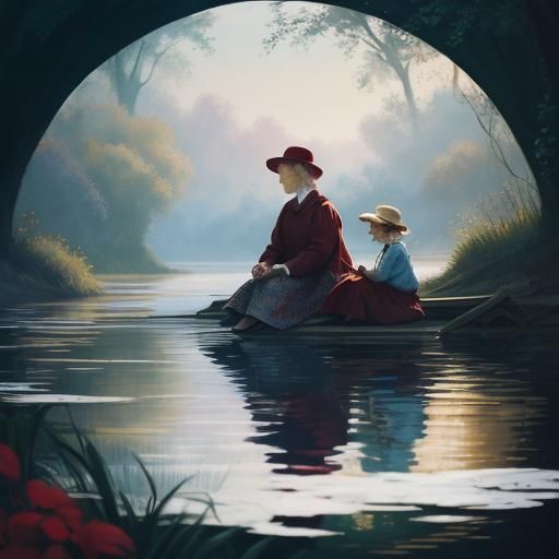 Girl in Red Shoes: Magical Realism Oil Painting