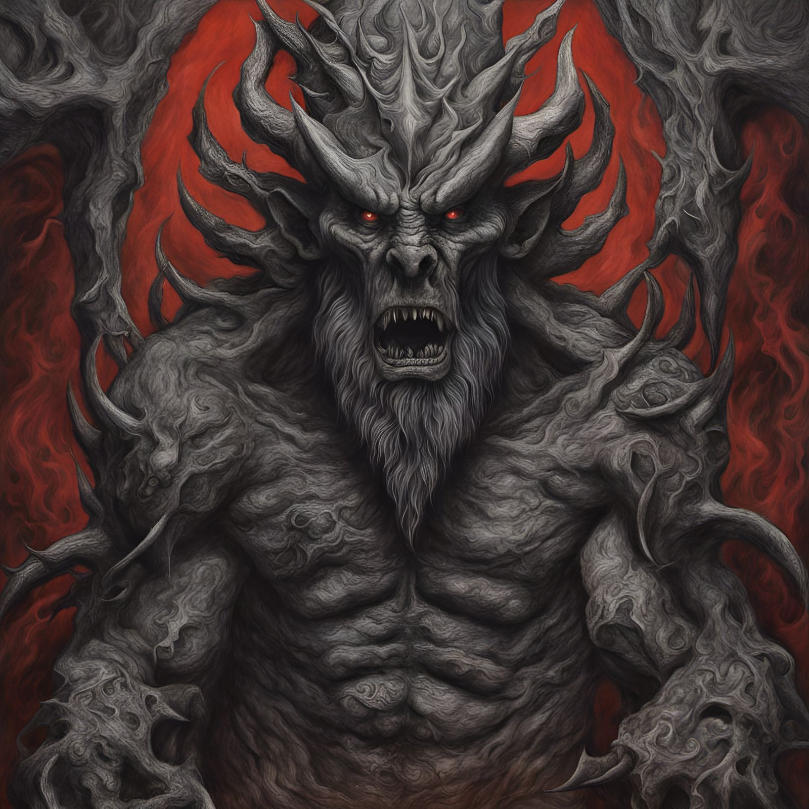 Hyperdetailed Charcoal Drawing of a Giant Demon