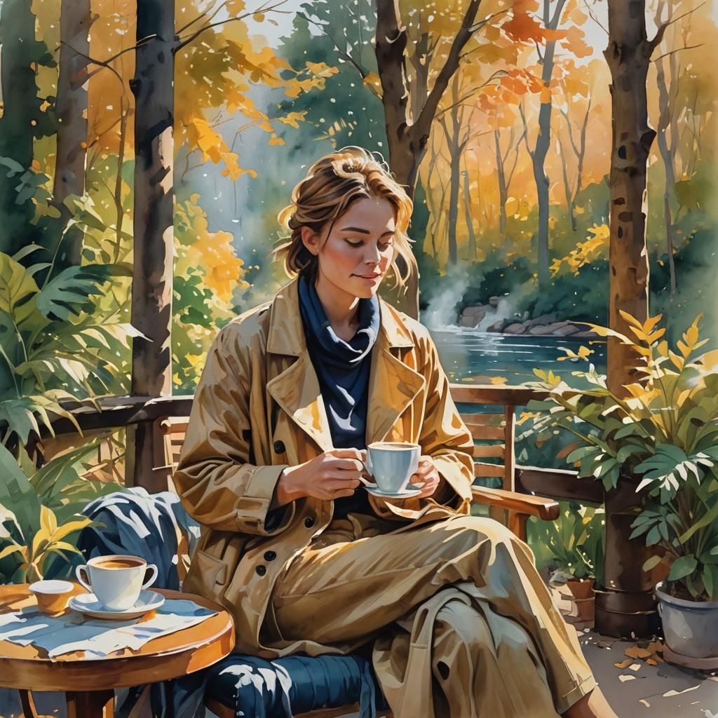Impressionist Painting of Young Person with Coffee