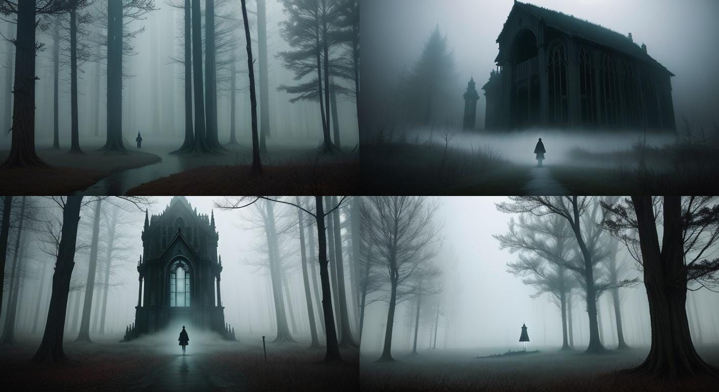 Eerie Supernatural Scenes with Ghostly Figures and Fog