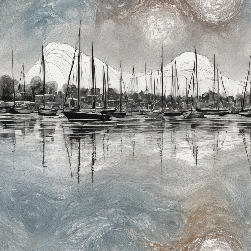 Sailboat Silhouette with Holland Panorama in Graffiti Art St...