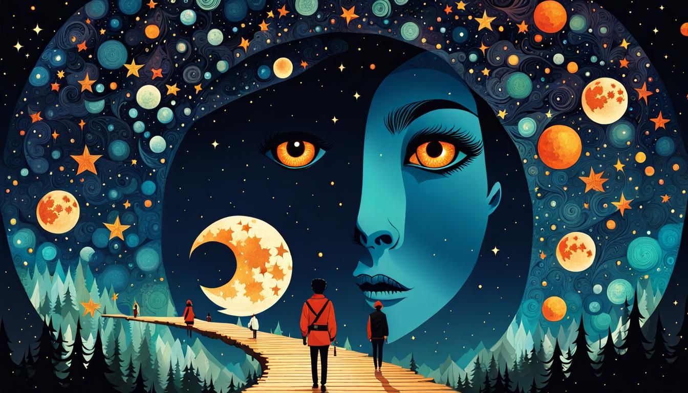 Macabre Starry Night Wonderland Silhouette Art