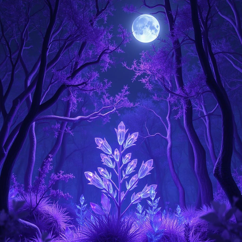 Luminescent Amethyst Forest Under a Gentle Night Sky