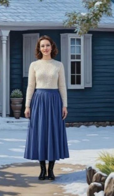 Woman in 1950s Dress After Snowstorm