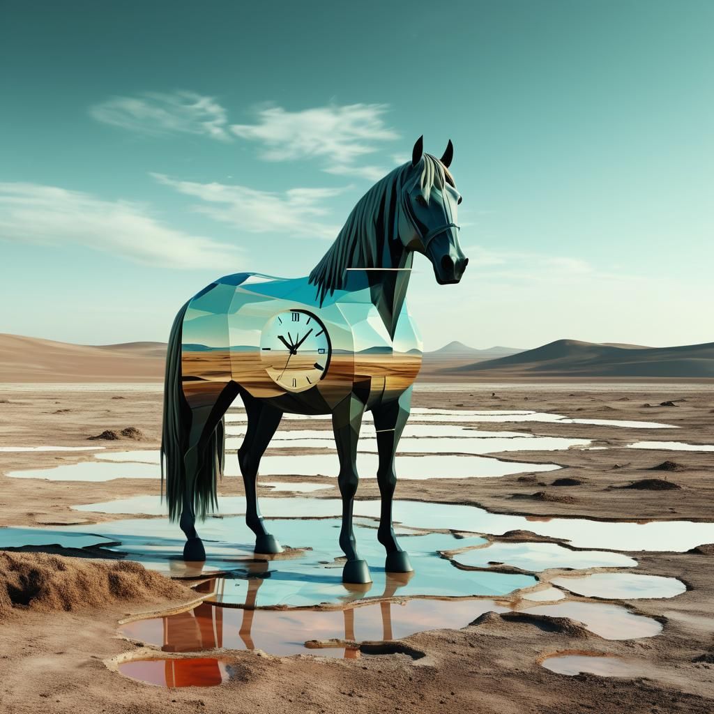 Surreal Horse in Dreamlike Landscape, Abstract Expressionism