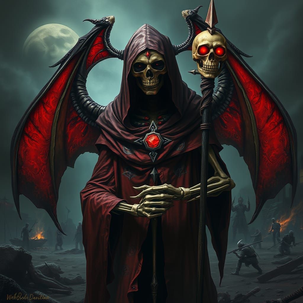 Dark Fantasy Skeletal Figure in Beksiński Style