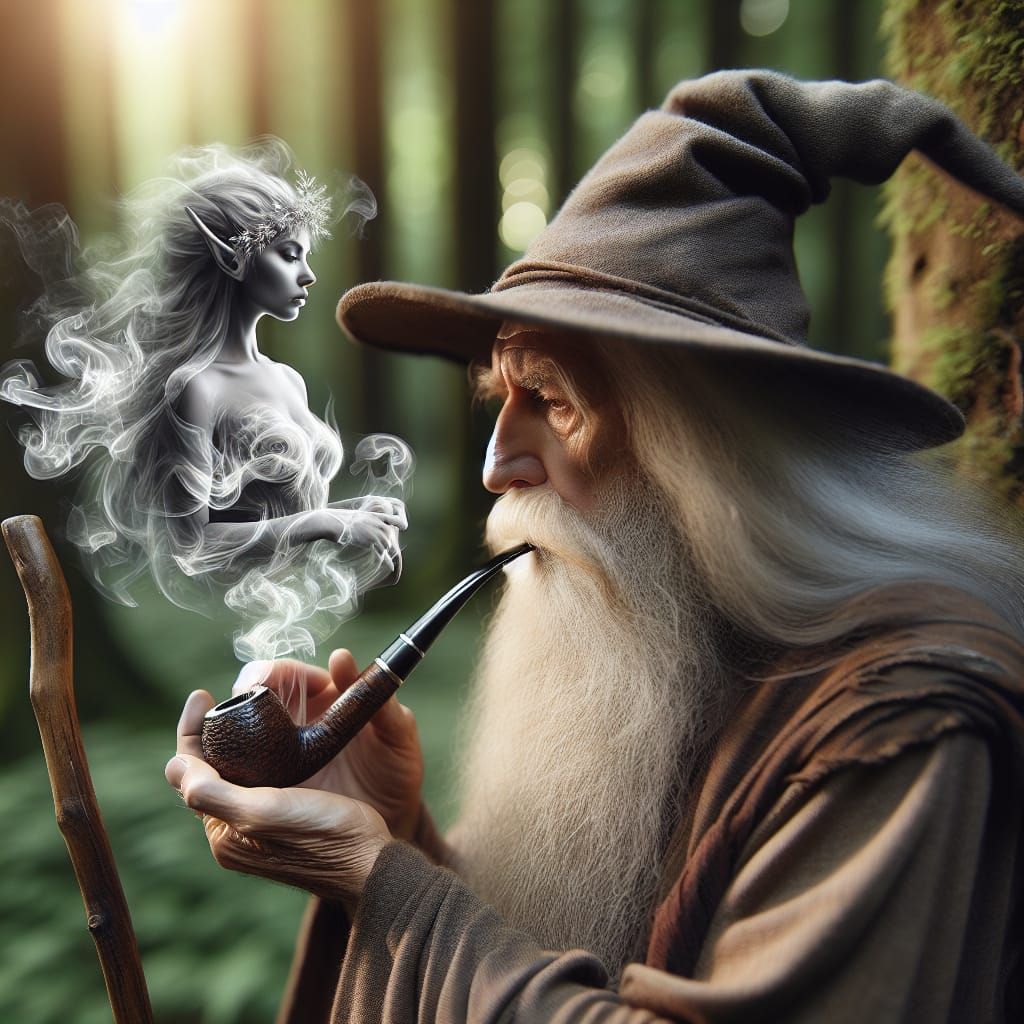 Wizard's Pipe Smoke Creates Elf: Digital Illustration