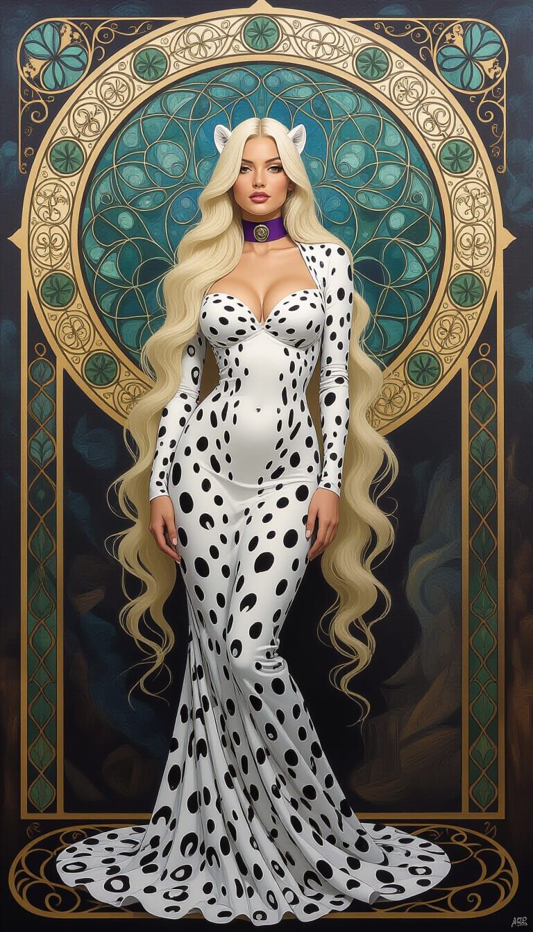 Snow Leopard Woman with Persian Cat, Tonalism Oil Painting