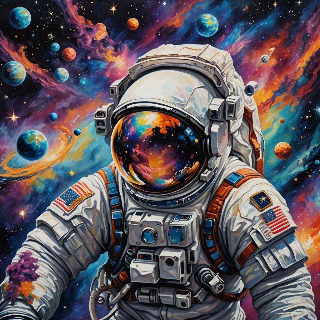 Astronaut in Space: Surreal Oil Painting