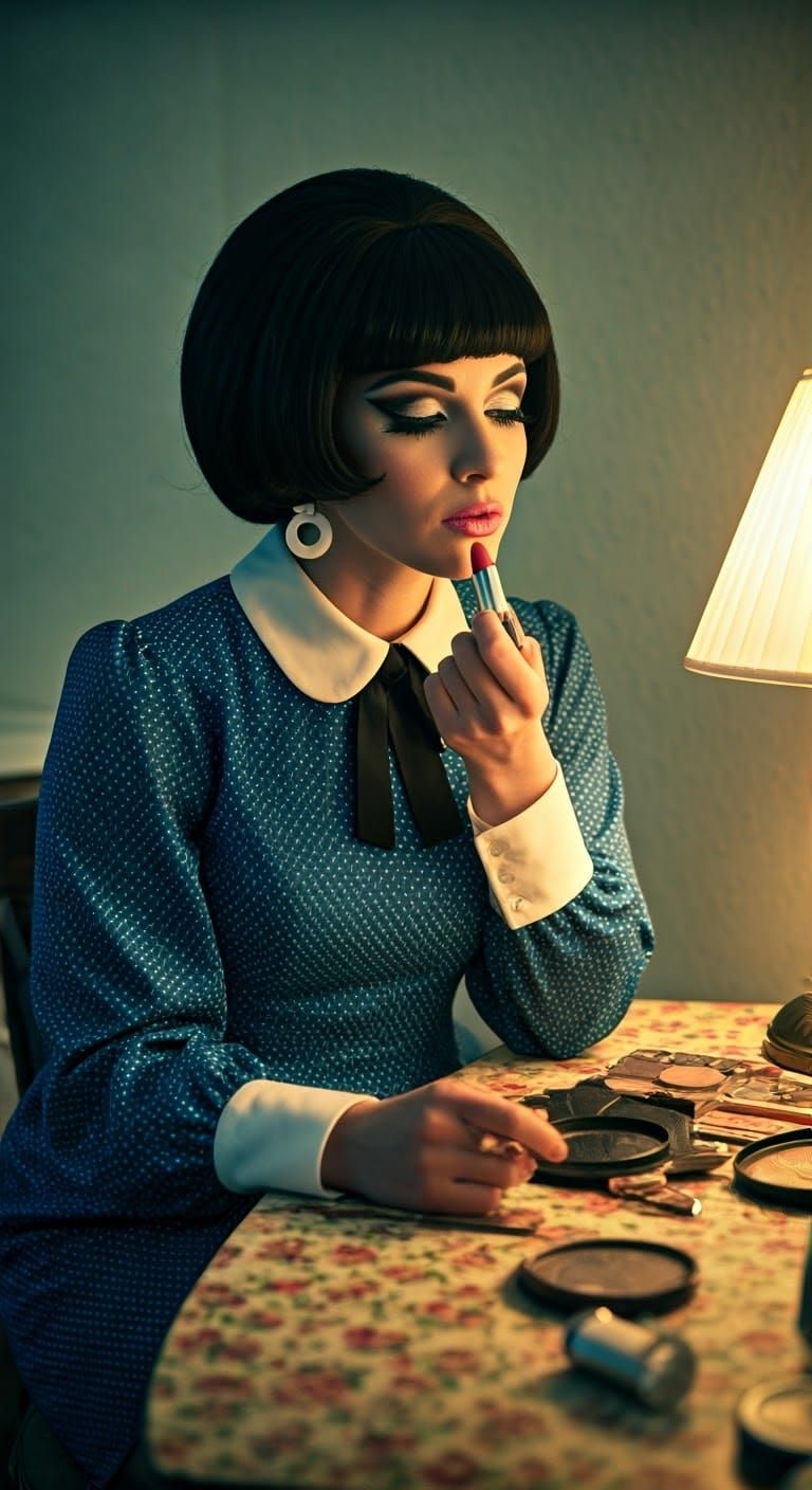 1960s Mod Girl in Worn Motel Room
