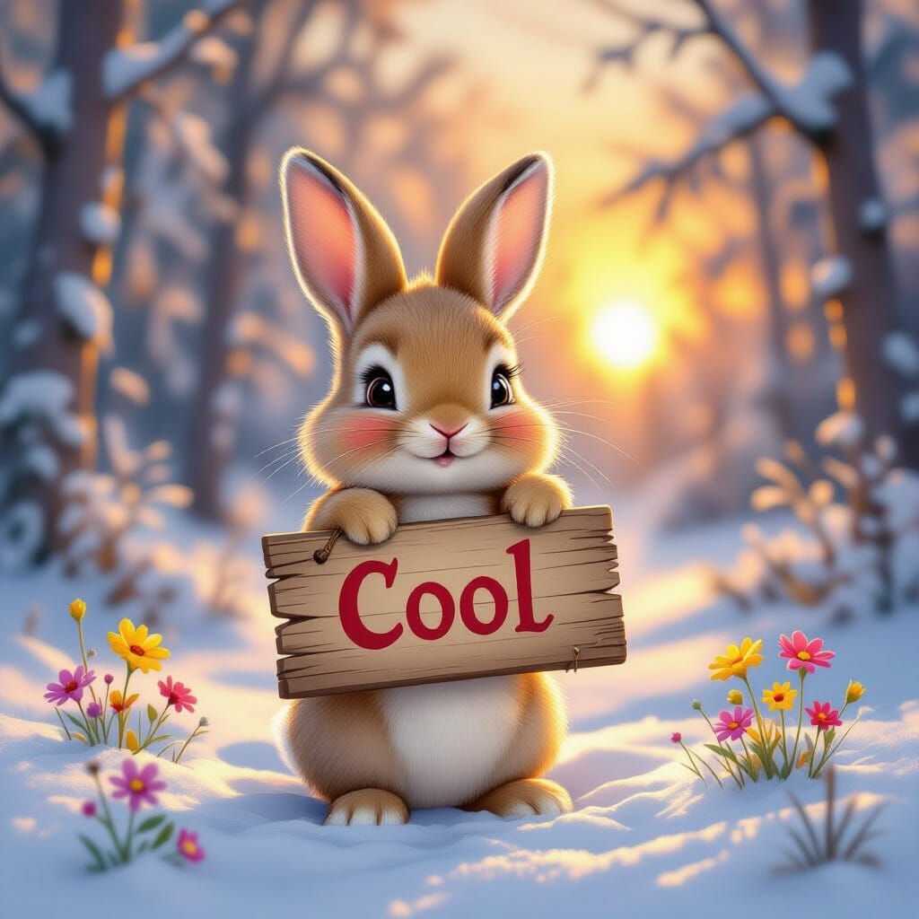 Cute Rabbit Kissing and Making Horns in Snowy Forest