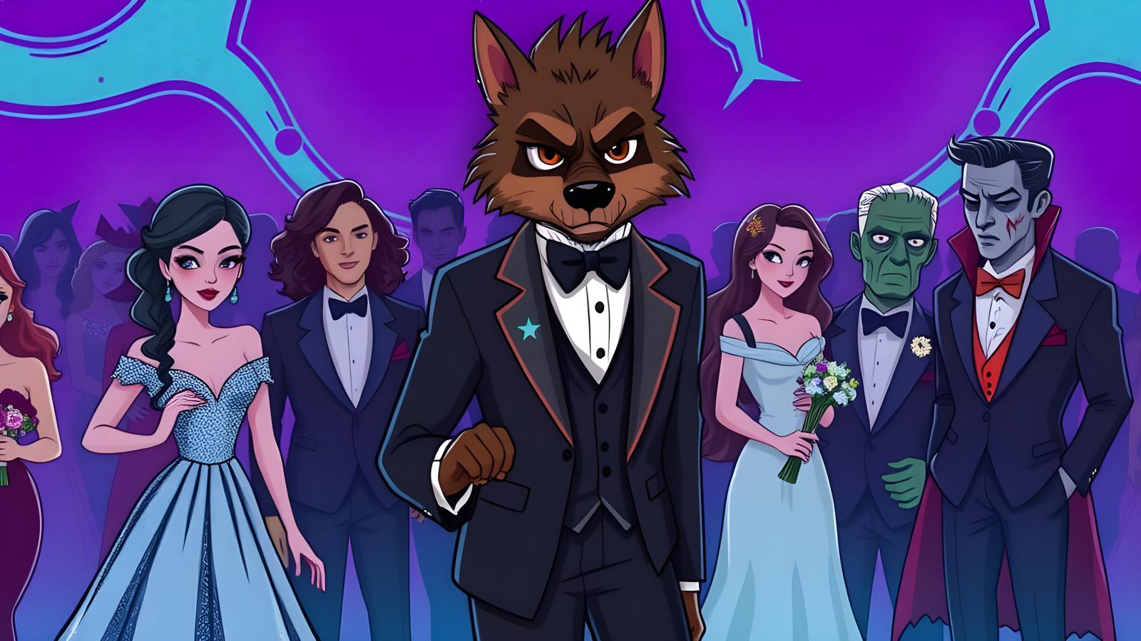 Cartoon Werewolf at Monster High School Prom