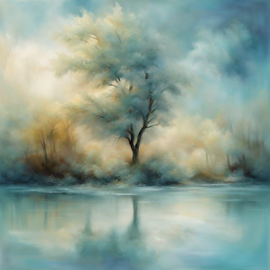 Azure Landscape of Tranquil Lake and Trees