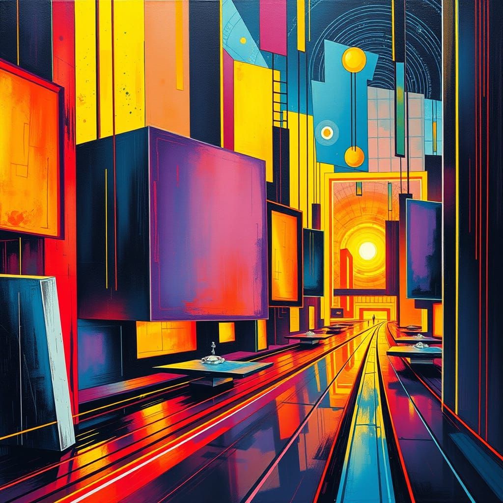 Geometric Cityscape in Neon Colors