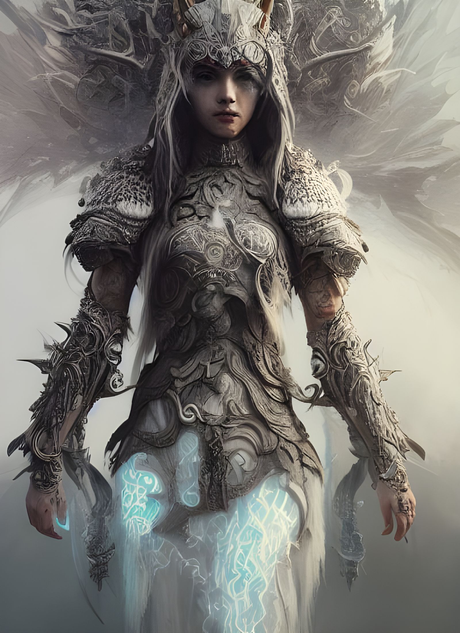 White Wolf Warrior Woman in Fantasy Art Style
