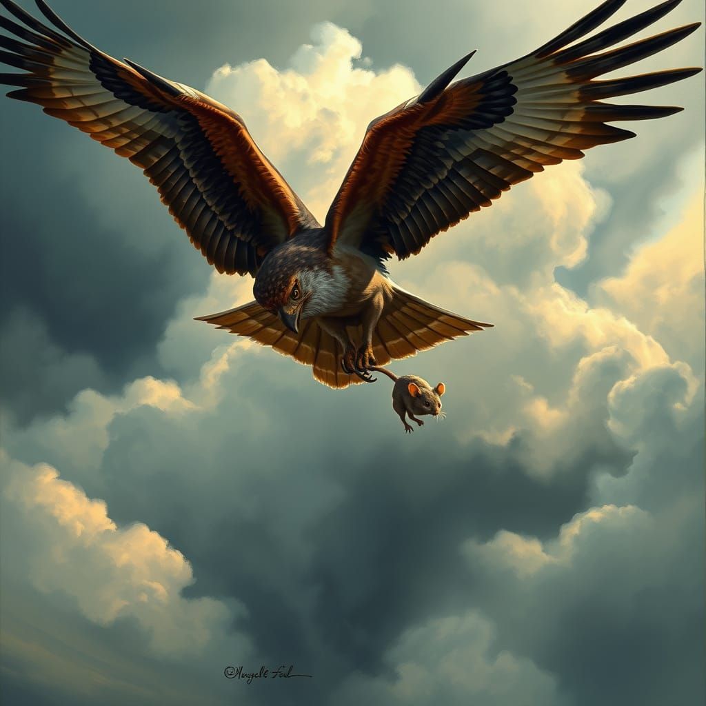Majestic Hawk Soars Through Stormy Sky