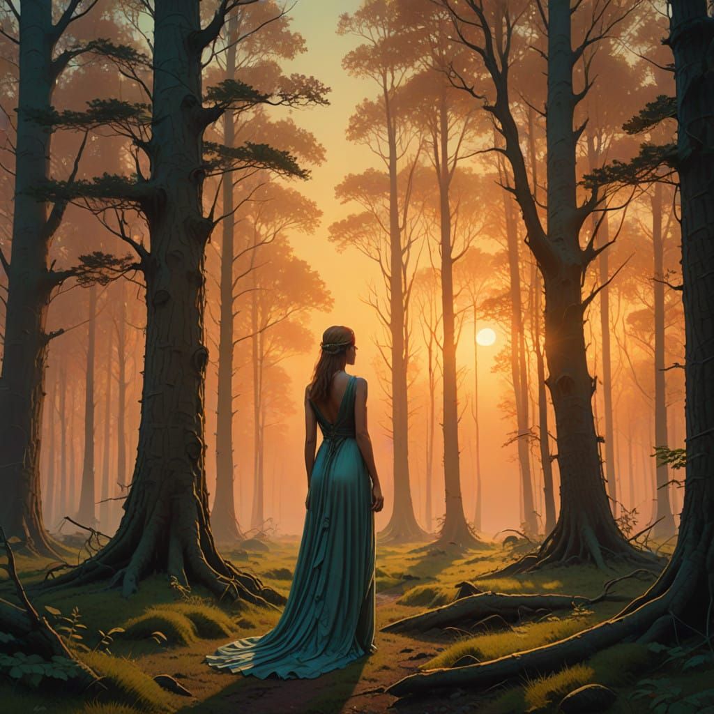 Ethereal Woodland Goddess in Sunset Glow
