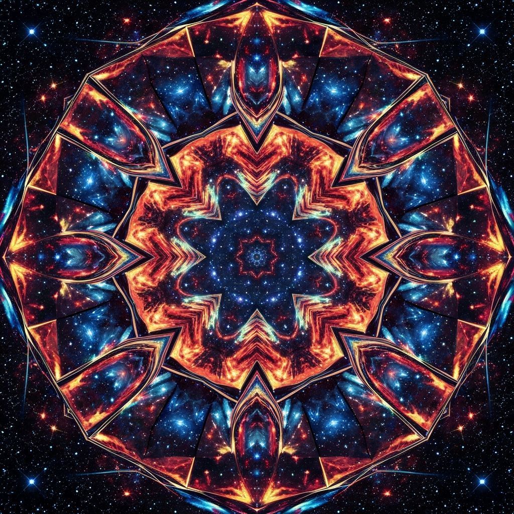 Cosmic Kaleidoscope: Nebulae and Stars in Geometric Harmony