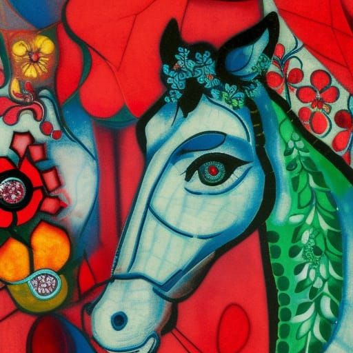 Mosaic Horse Faces with Swirling Diamonds