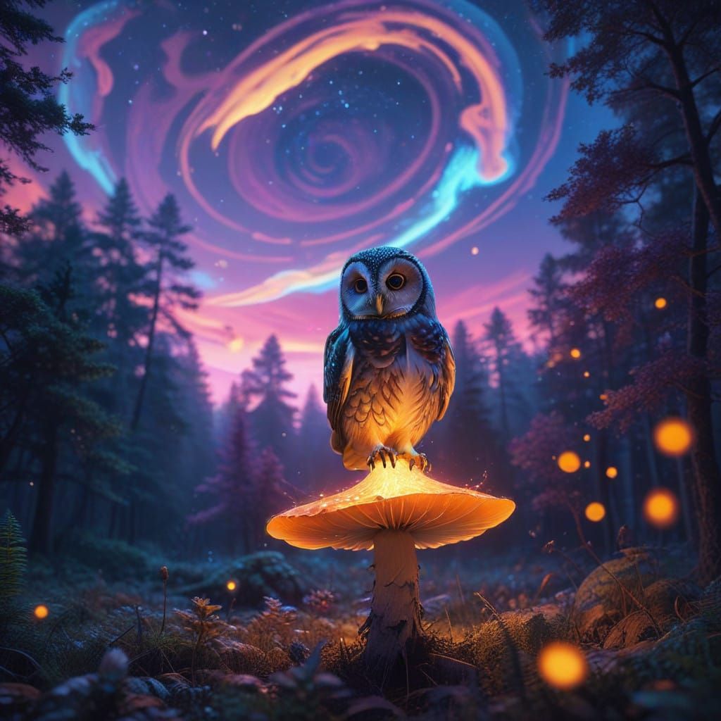 Surreal Twilight Forest Scene in Vibrant Electric Blue and D...