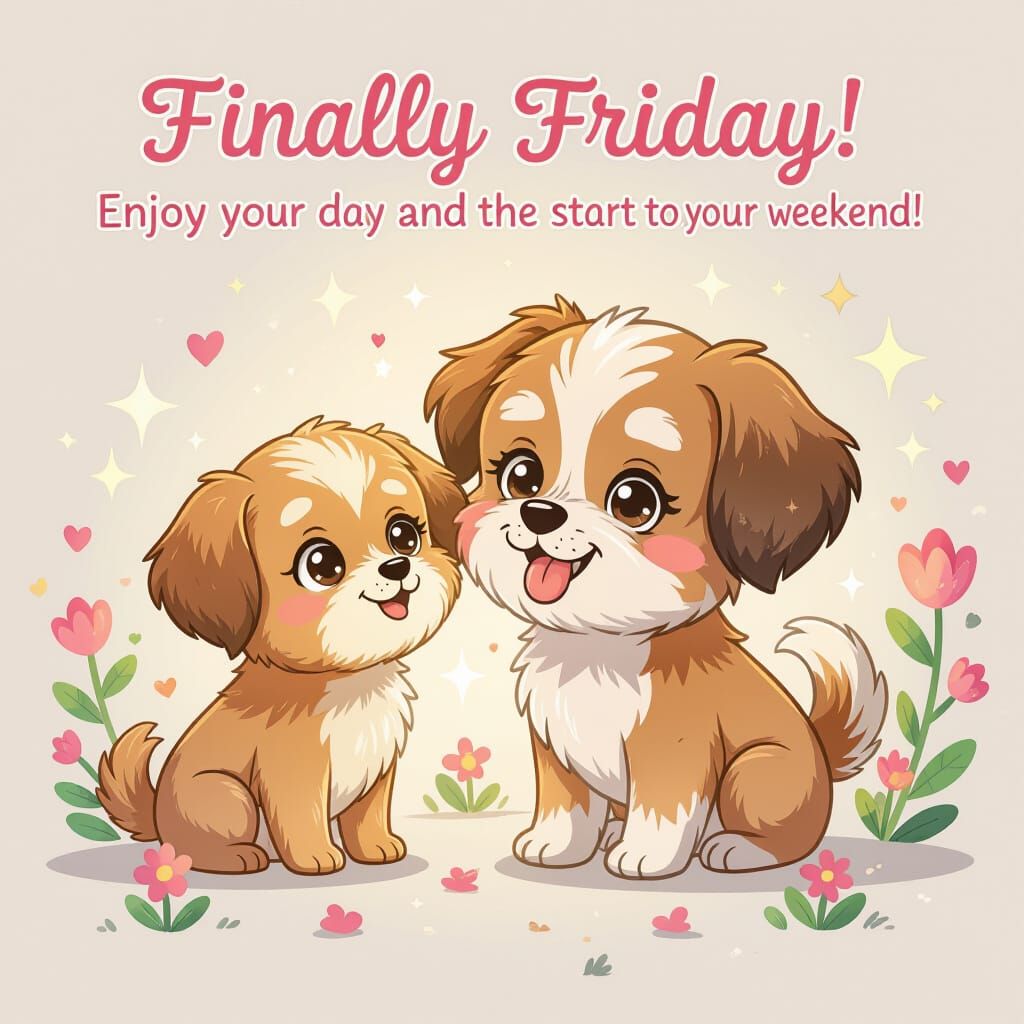 Chibi Child and Havanese Dog in Playful Bloomcore Style