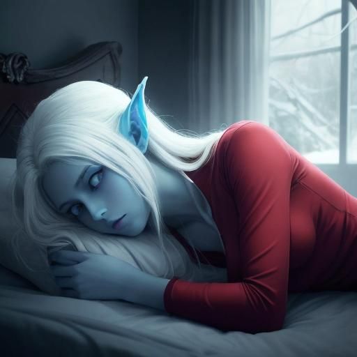 Demon Lich Waking Up in Snowy Bedroom, Dreamlike Film Still