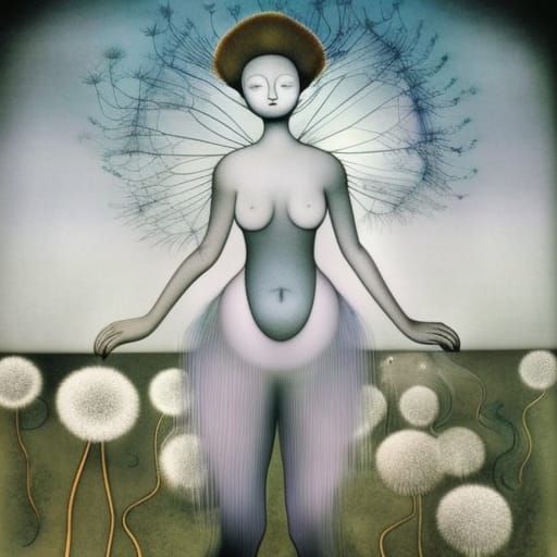 Ghostly Fairy in Dandelion Dreamscape, Infrared Portrait