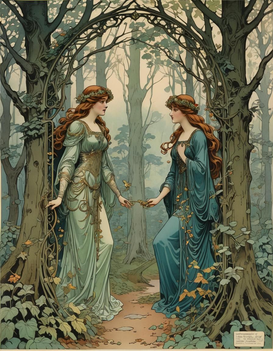 Art Nouveau Lithograph: Enchanted Forest Portal