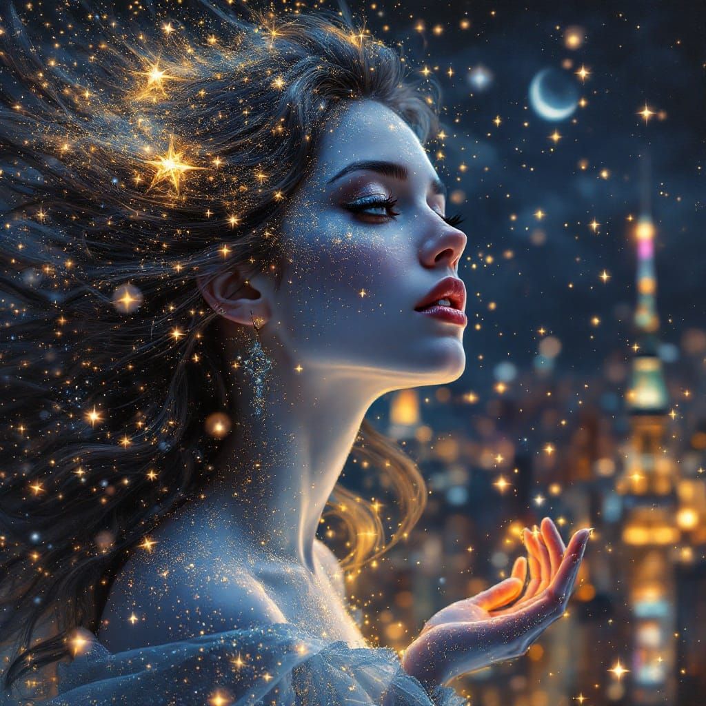 Glowing Goddess in Cosmic Gown