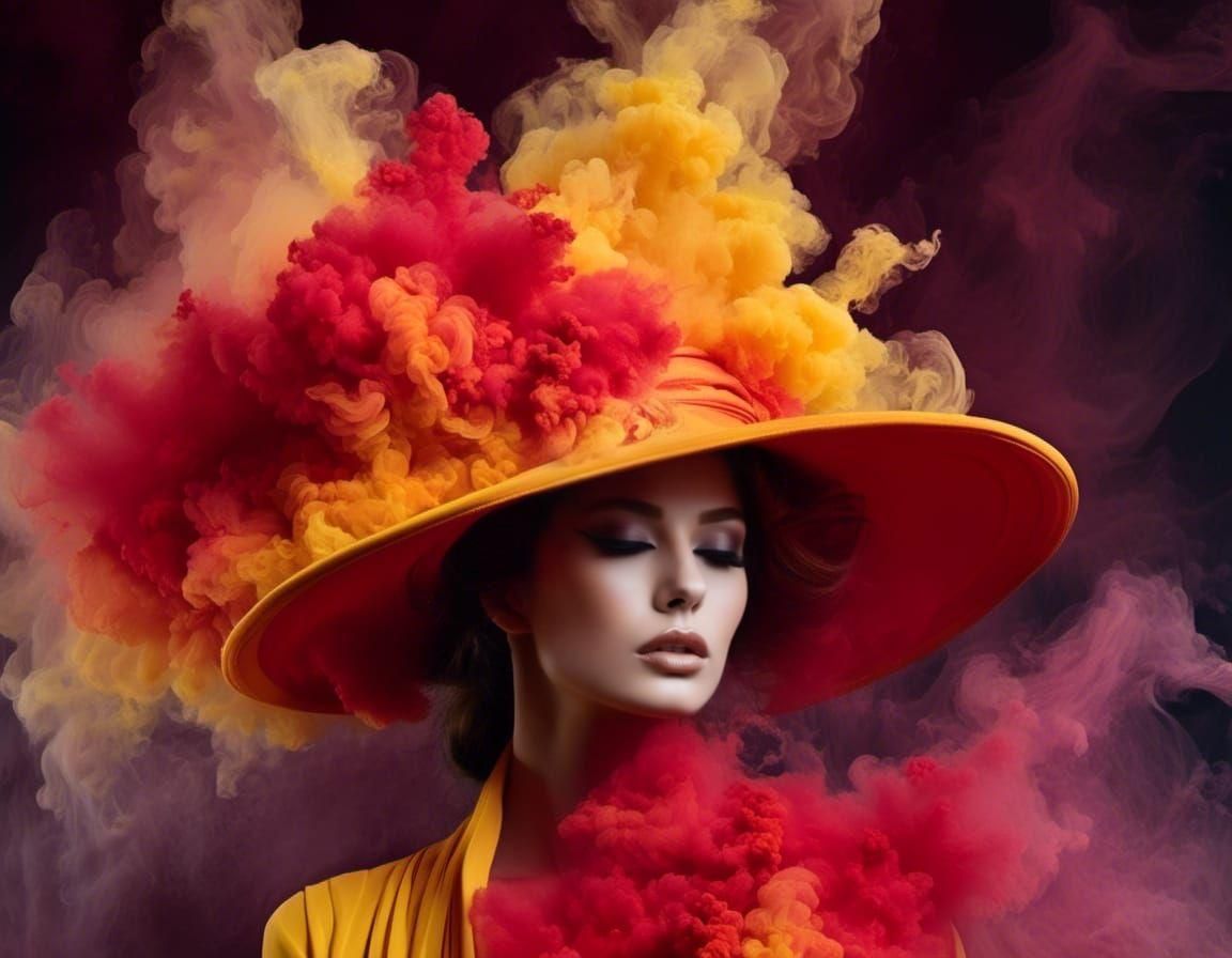 Designer Hat of Colored Smoke in Glam Room