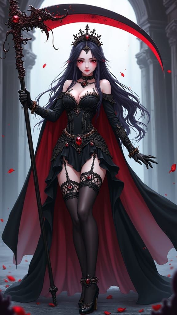 Anime Vampire Admiral with Scythe in Gothic Royal Dress