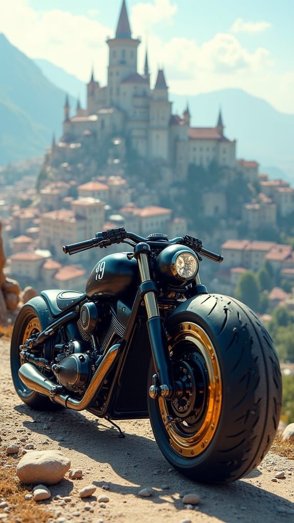 Futuristic Motorcycle Meets Fantasy City with Tilt Shift