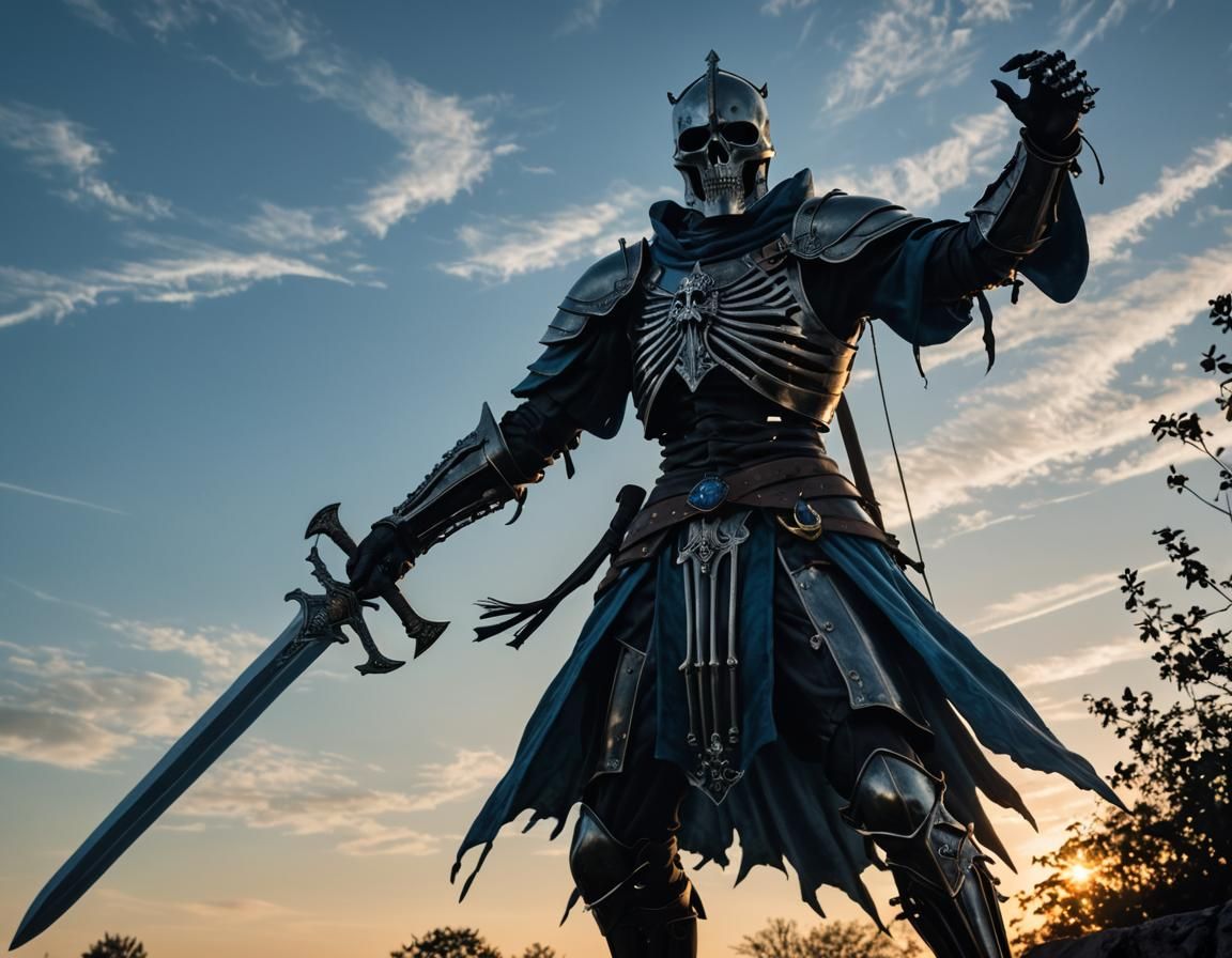 Ethereal Skeletal Knight of Terror in Blue Sky