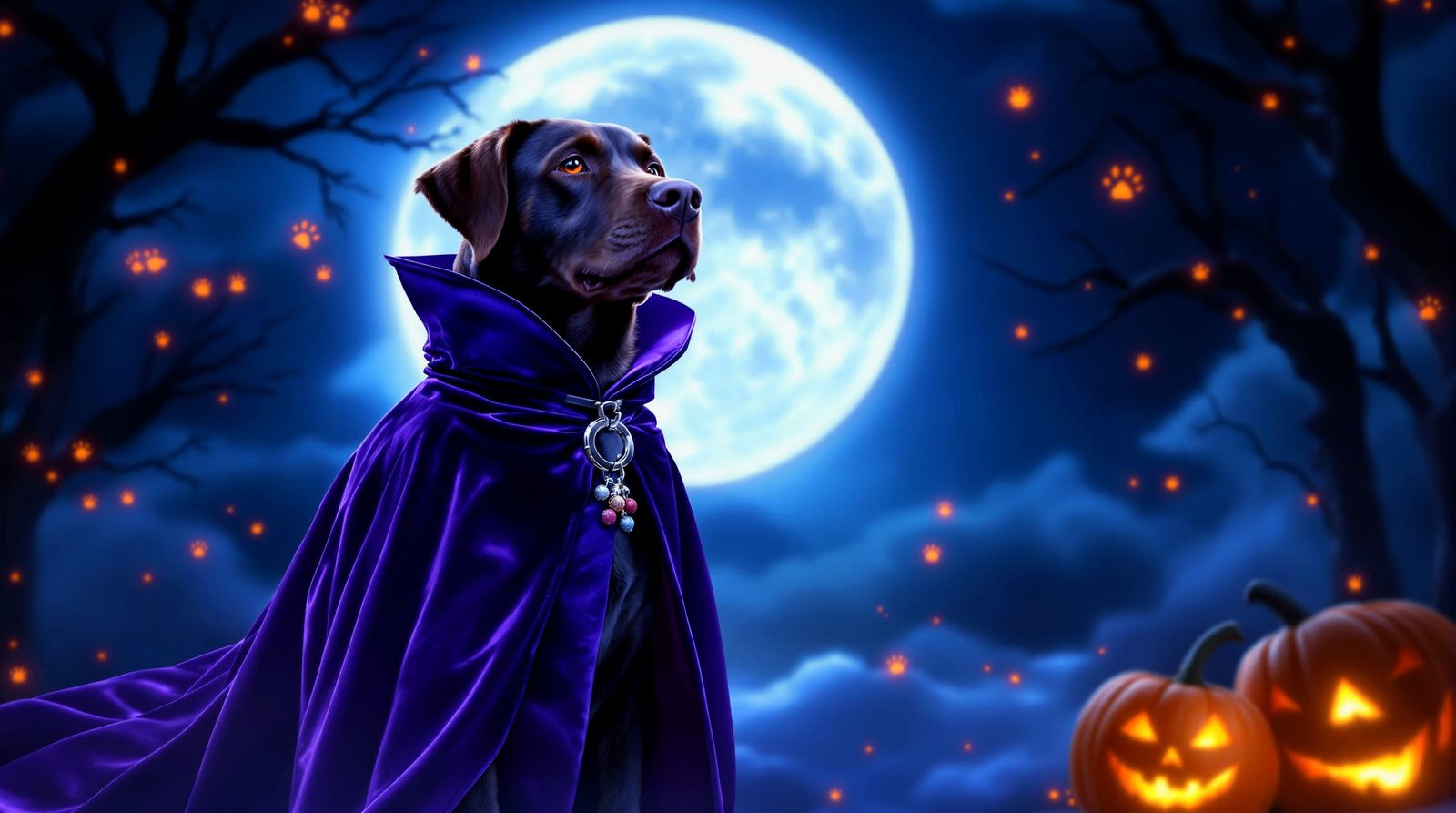 Vampire Labrador Dog Under Full Moon