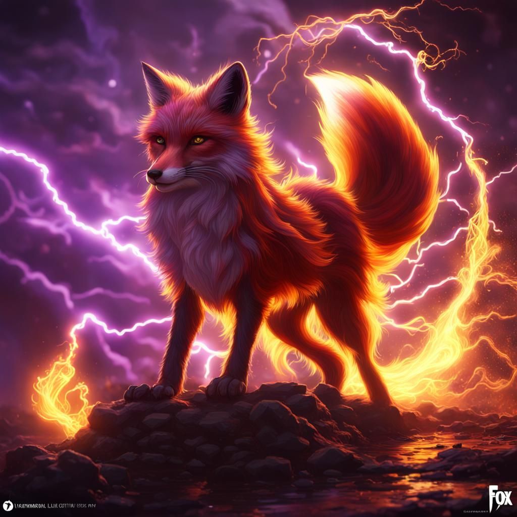 Fox Engulfed in Crimson Flare Lightning Magic