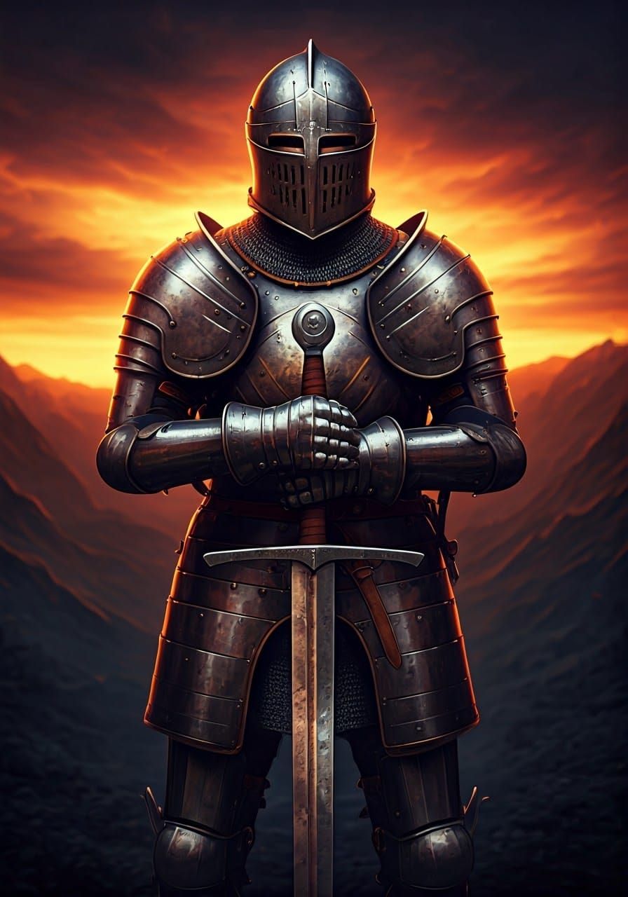 Heroic Knight in Brigantine Armor with Longsword