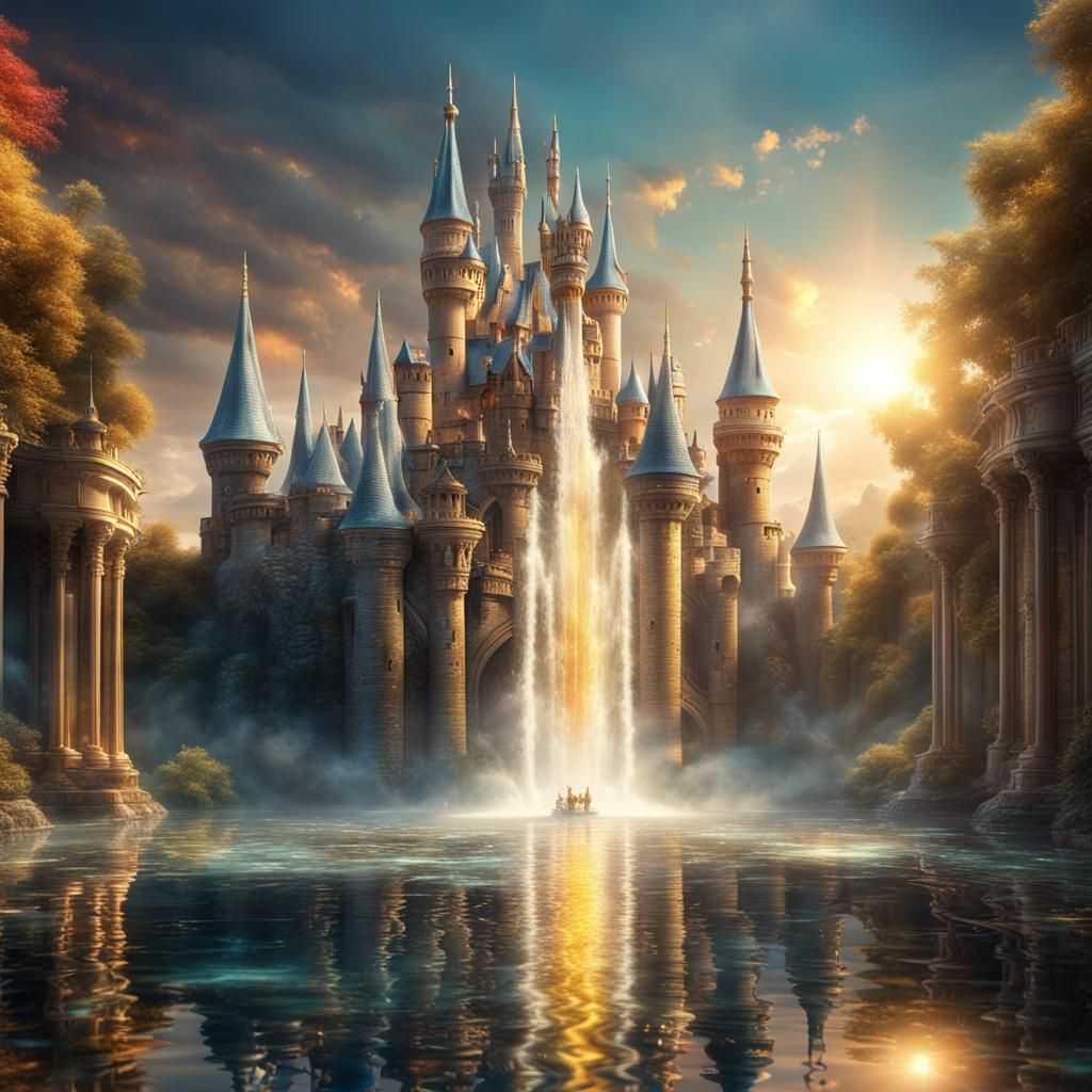 Crystal Castle Reflecting Sunlight in Digital Painting