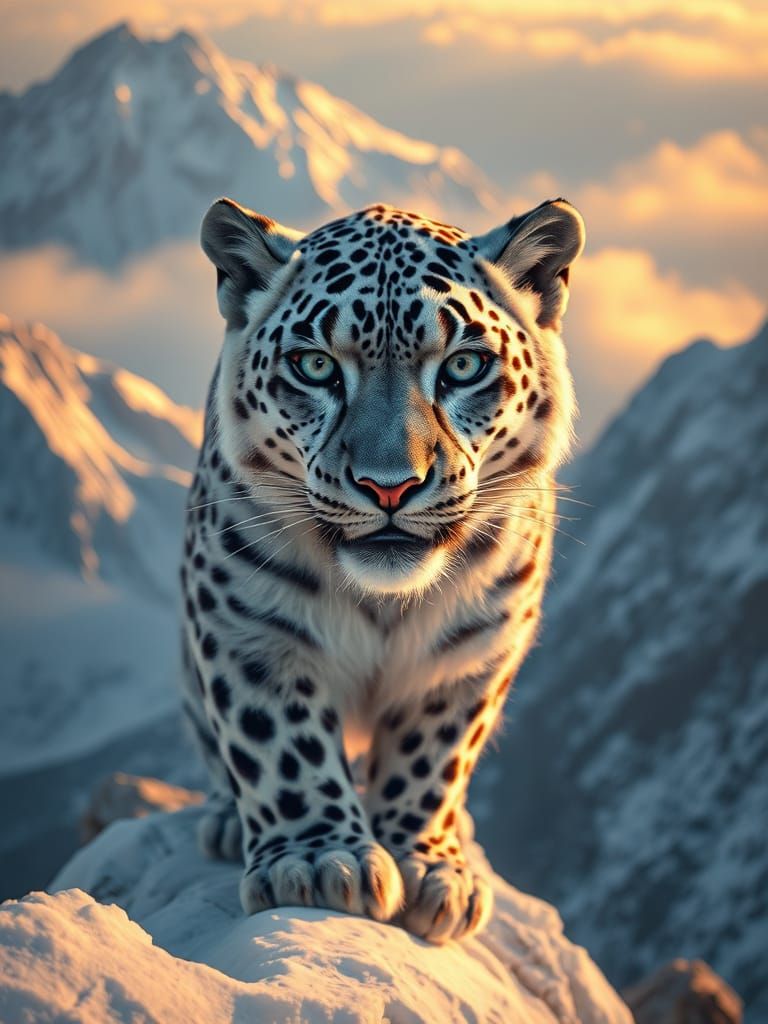 Snow Leopard Majesty in Hyperrealistic Detail