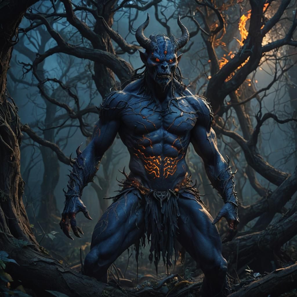 Baali Demon in Mystical Forest: Dark Fantasy Art
