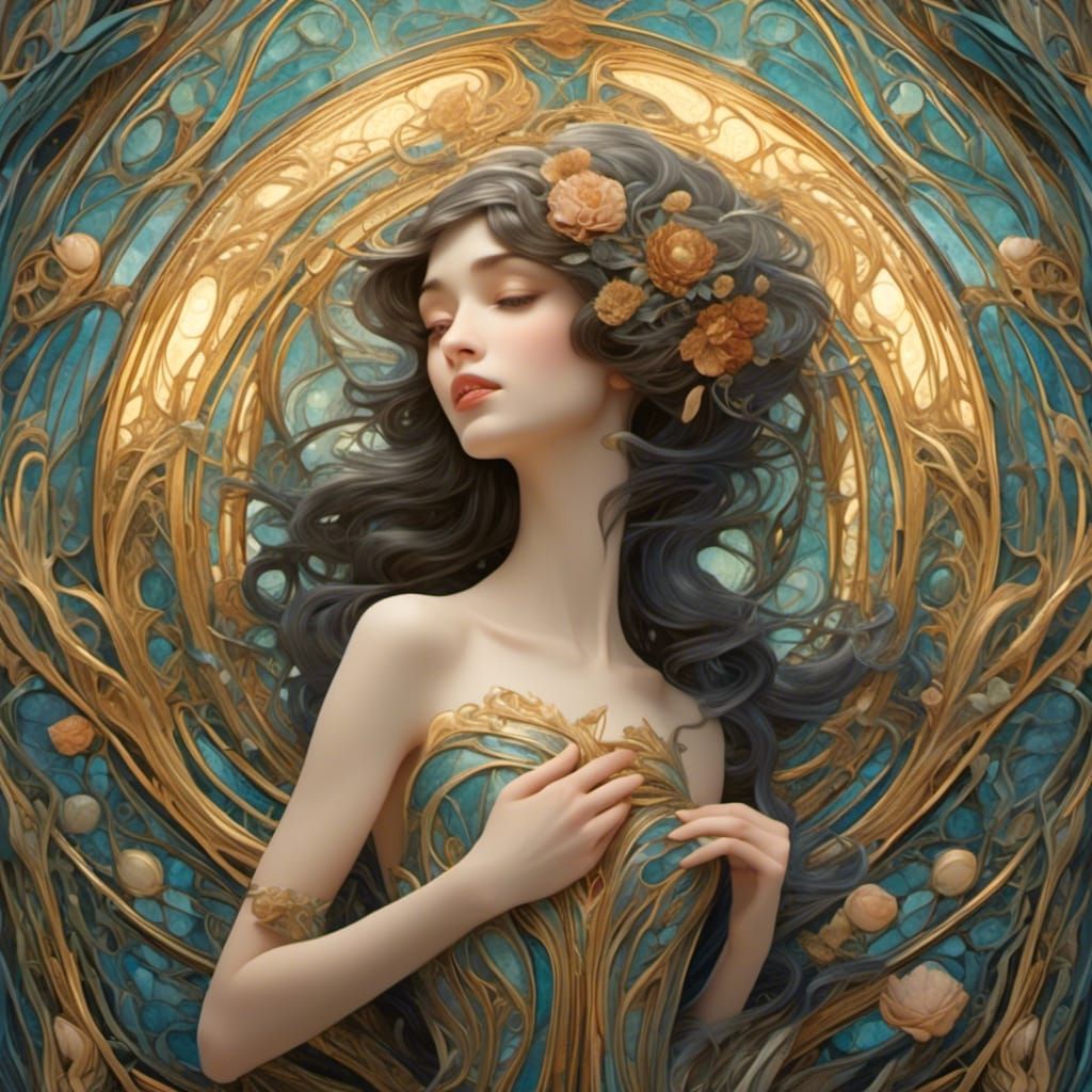 Glamorous Girl in Art Nouveau Style