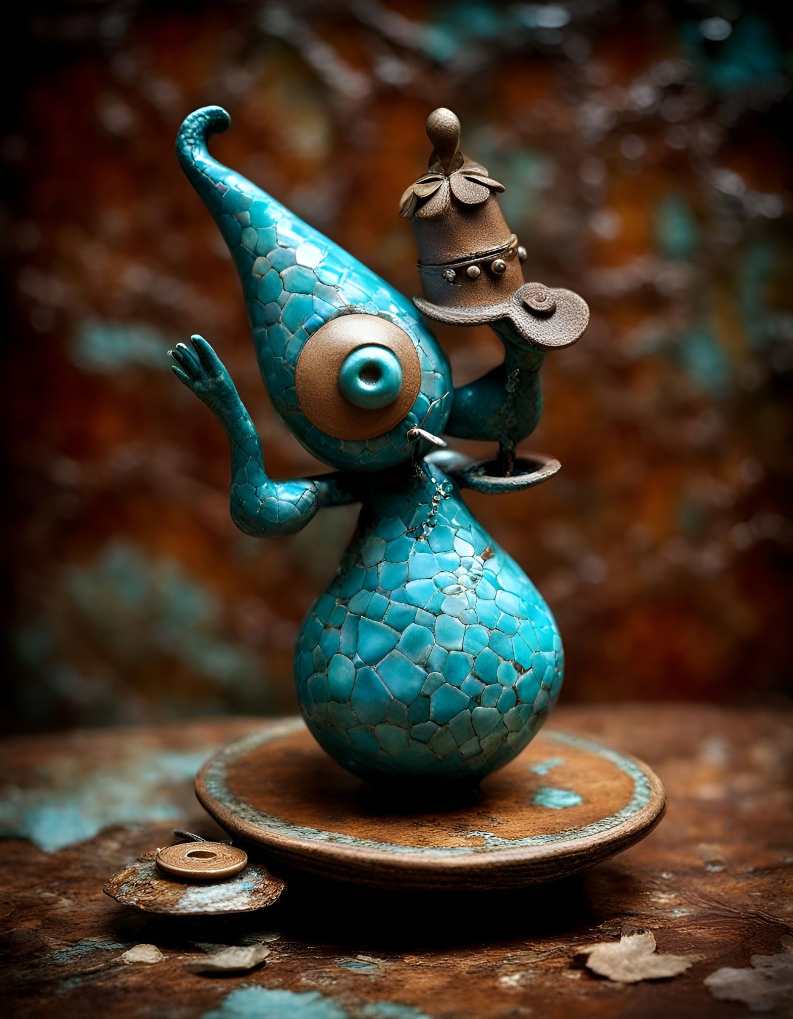 Dance of Joyous Sorrow in Ceramic and Leather