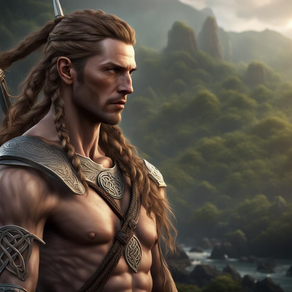 Handsome Celtic Warrior with Braided Hair