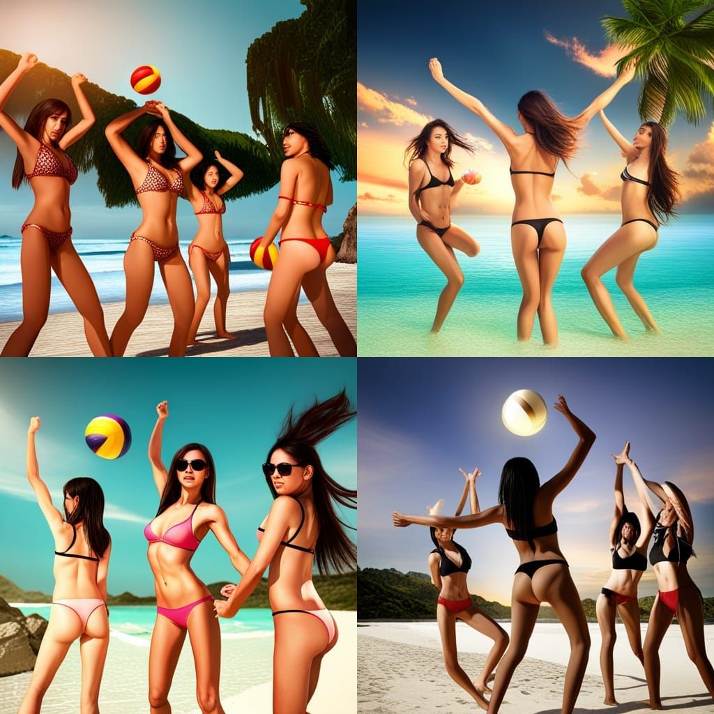 Tropical Beach Volleyball with Asian Ladies