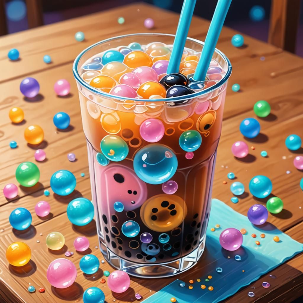 Colorful Bubble Tea Illustration in Digital Painting Style