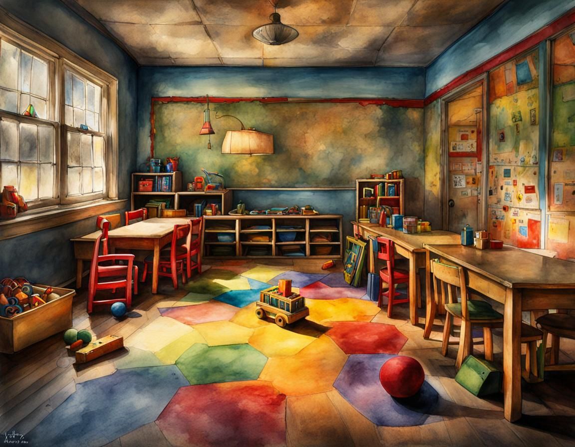 Deserted Preschool in Stylized Watercolor Art