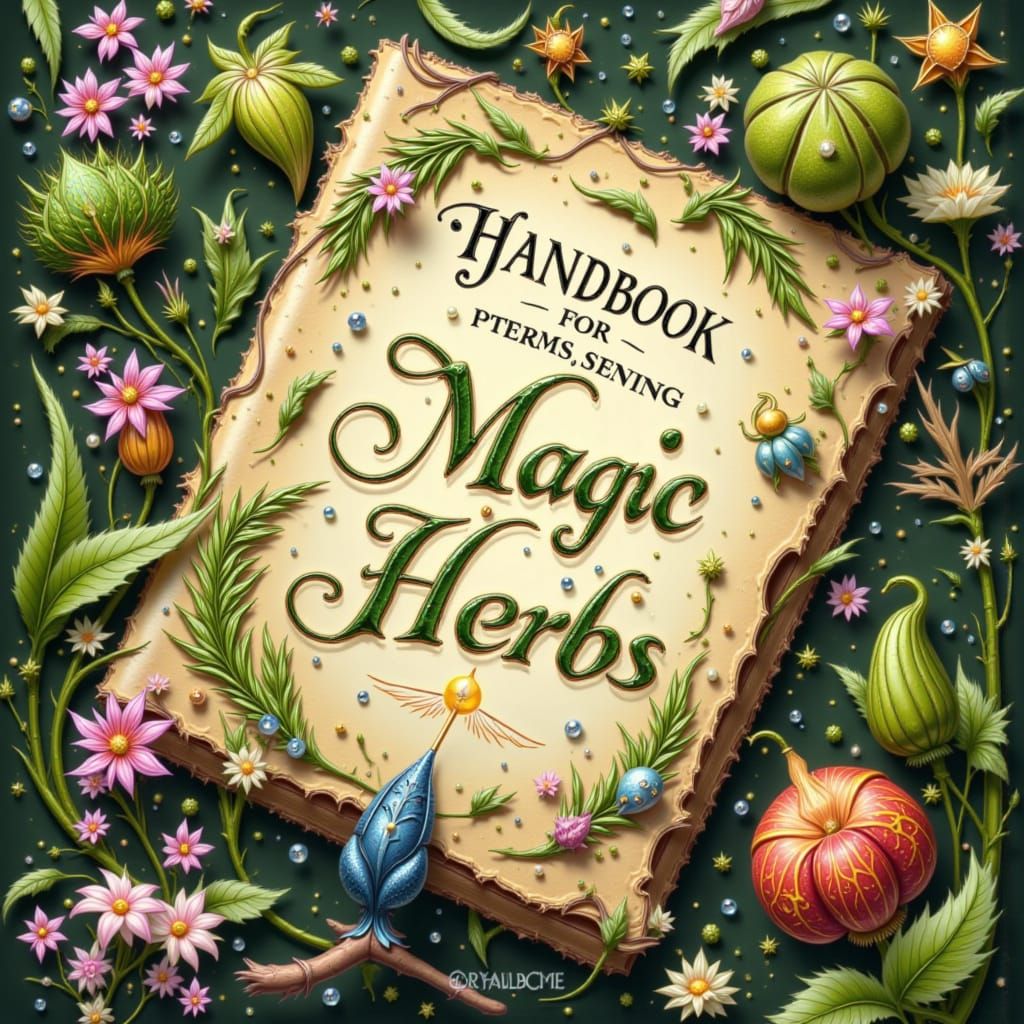Antique Magic Herb Handbook with Hand-Drawn Illustrations