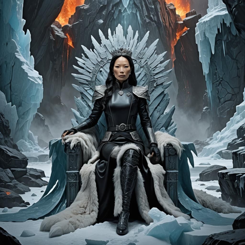 Queen of Antarctica on Beryl Throne: Dark Fantasy Art