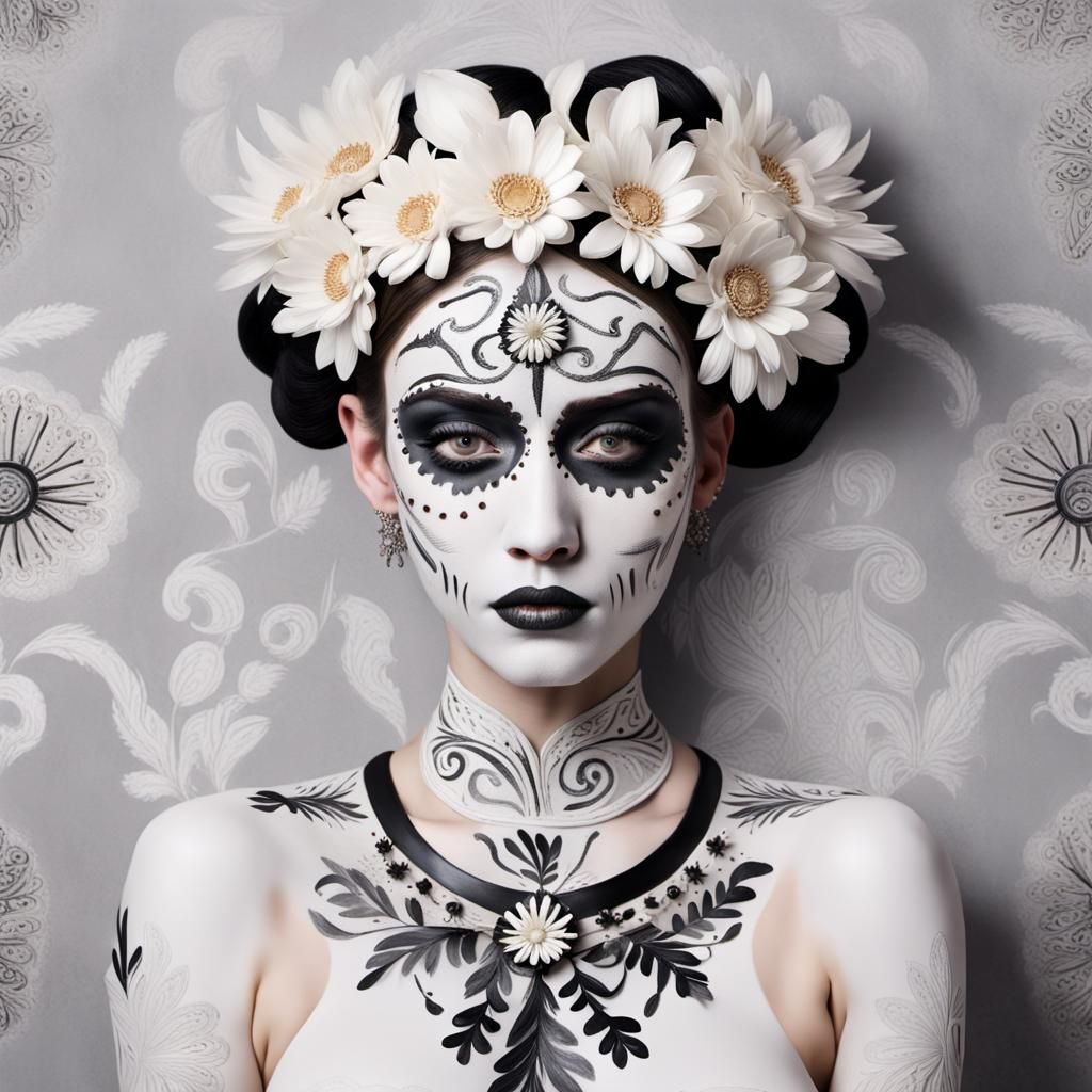 Woman with Flower Crown in Cubist Style