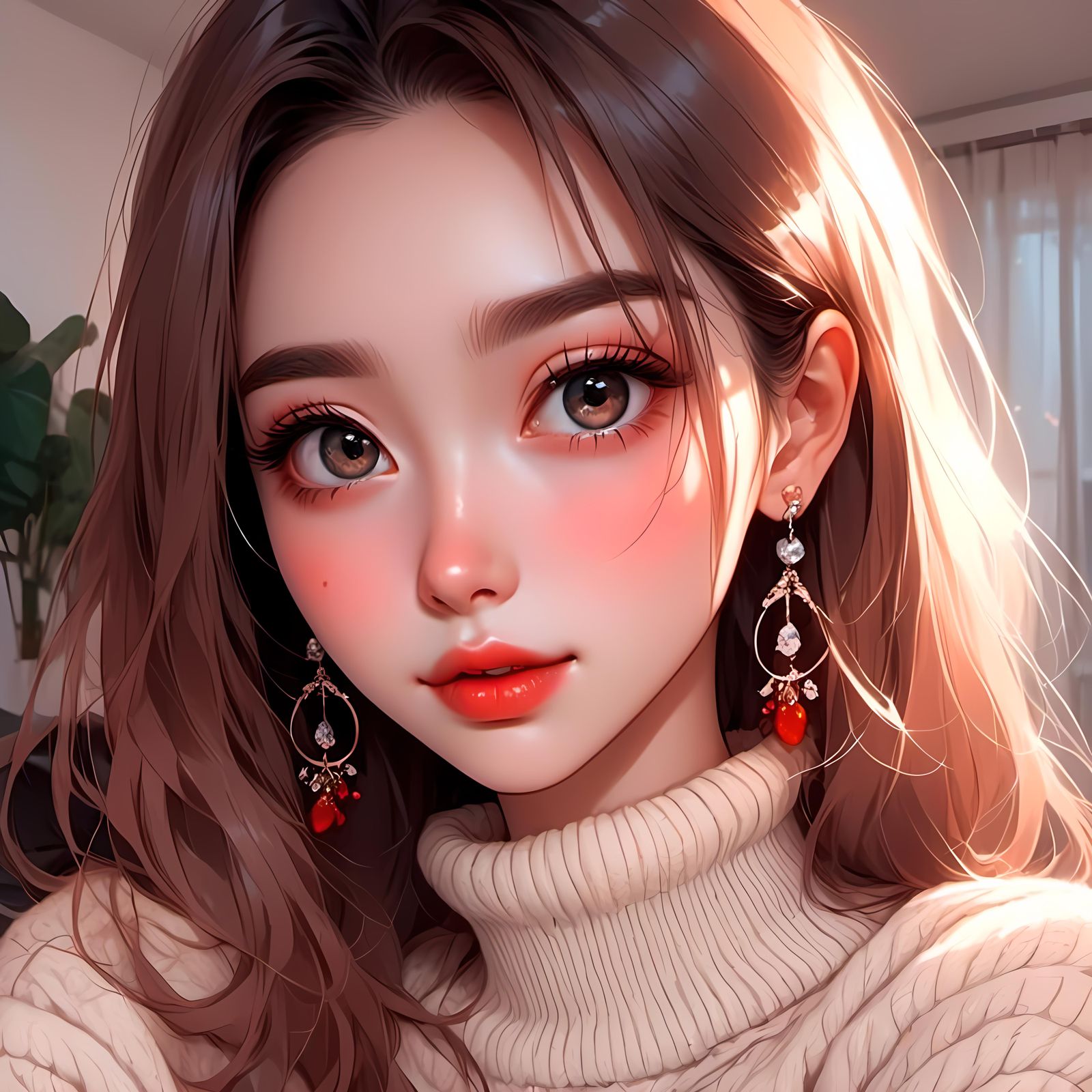 Realtor Smiling in Staged Home, Anime Illustration